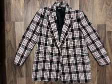 100 Authentic ZARA Tweed Double Breasted Blazer Size M Glen Plaid