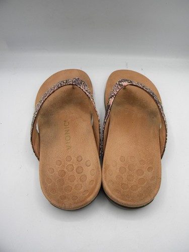 Vionic Orthaheel Lucia Pink Snakeskin Print Studded Flat Thong Sandals Size 7.5 - Picture 9 of 15