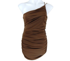 Zara Women Medium Dress Asymmetrical Draped Cutout One Shoulder Blogger Fave EUC