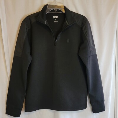 Men's DKNY 1/4 Zip Black Pullover Sweatshirt SMALL