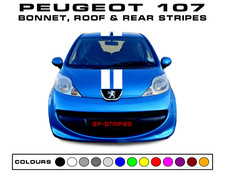 Peugeot 107 Vinyl Stripes For Bonnet, Roof & Rear Vehicle Graphics Decals