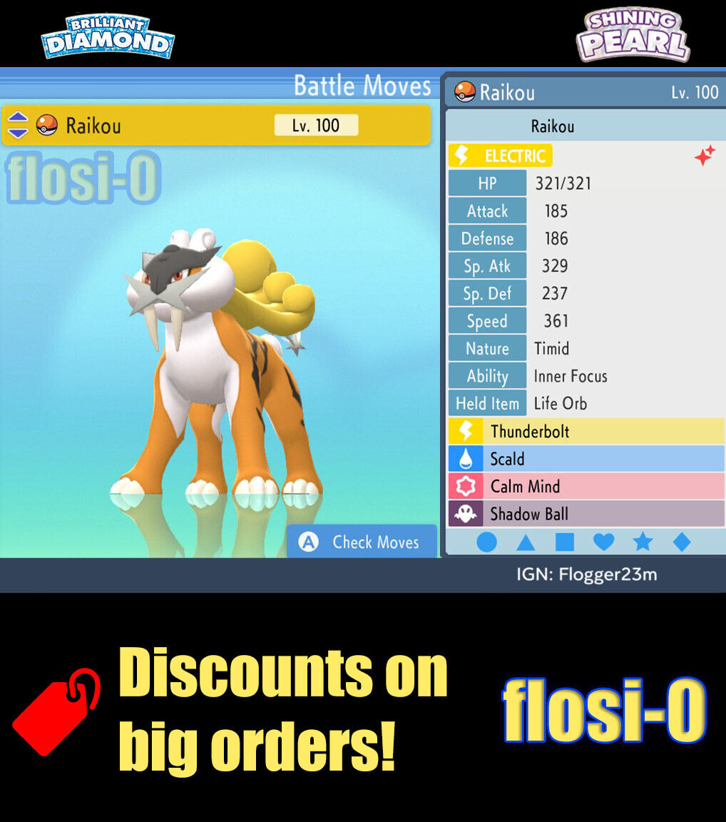 Pokemon Brilliant Diamond and Shining Pearl Raikou 6IV-EV Trained