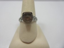Sterling Silver Engagement Ring 925 Cushion smoky quartz mocha Size 10.75