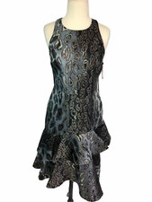 0 Vince Camuto Dress Womens Animal Print Metallic Layered Ruffle Asymmetrical