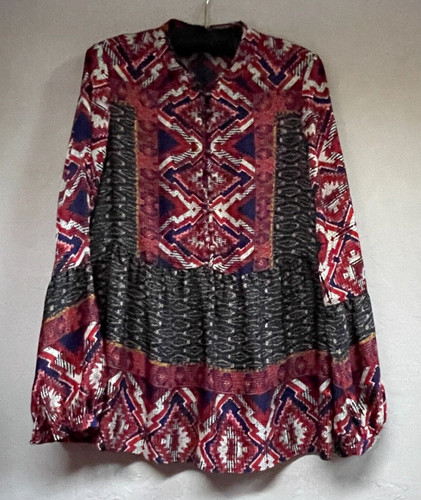 Anthropologie Konrad & Joseph Small Boho Peasant Red Long Sleeve Blouse Casual