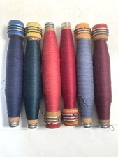 Wrapped Wood Quills, 6 different colors, Bobbins, Spools, Threaded, Textile