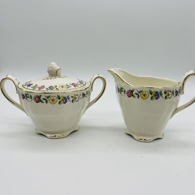 Grindley Marlborough Greenway Royal Petal Pansy Creamer Milk Sugar Set Cottage