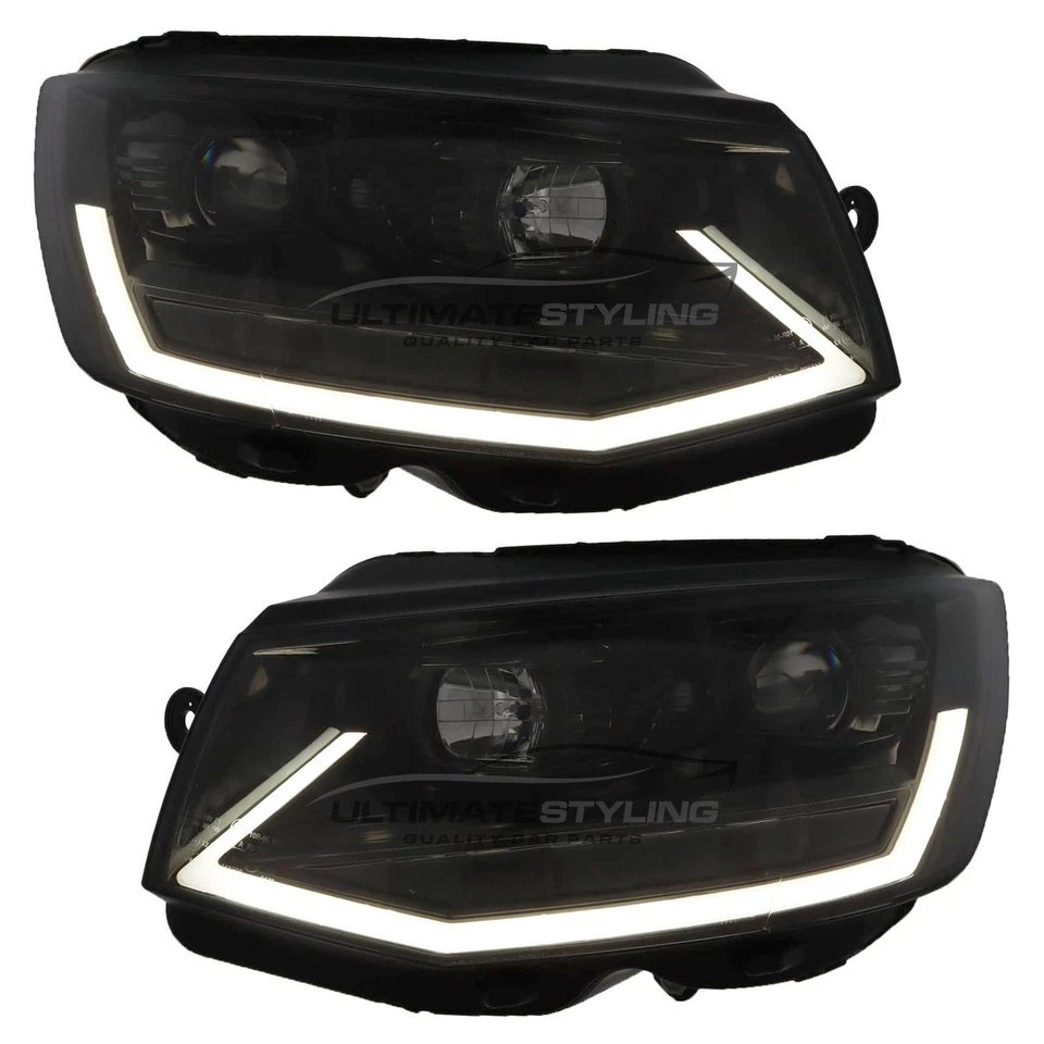 VW Transporter T6 LED DRL Headlights 2015-20 Dynamic Sequential Flashers Black - Image 2 of 4