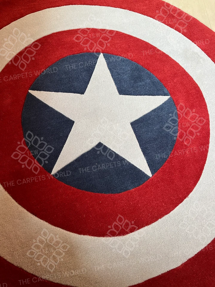 Captain America Shield Round Hand Tufted Wool Rug For Bedroom,Kids Room,Home 7x7 - Image 3 of 4