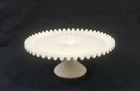 Vintage Fenton Hobnail Ruffled Edge White Milk Glass Pedestal Cake Stand Plate