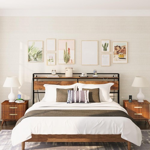 Sturdy Adjustable Height King Size Headboard with Outlets & Ample Storage Space - Picture 4 of 10