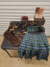 R G Hardie Rare Wood Bagpipe Pipe w/ Wooden Case and Accessories Z