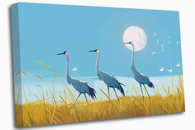 Crane Birds Pastel Colours Canvas Print Wall Art