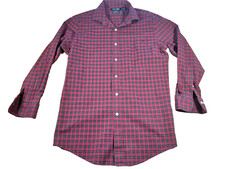 Lauren Ralph Lauren Long Sleeve Shirt Men Size 16 1/2 Plaid Red Slim Stretch