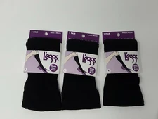 New 3 Pair Leggs Ladies Black Trouser Socks, Assorted Designs, Shoe Size 9-12