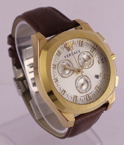 Luxury Versace Chronograph Silver Dial 'Date' Quartz Leather Band Men Wristwatch - Picture 5 of 9