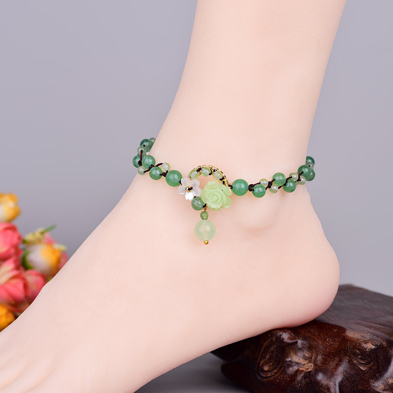 Jade Flower Anklets for Women Gifts Natural Fashion Jewelry Man Green