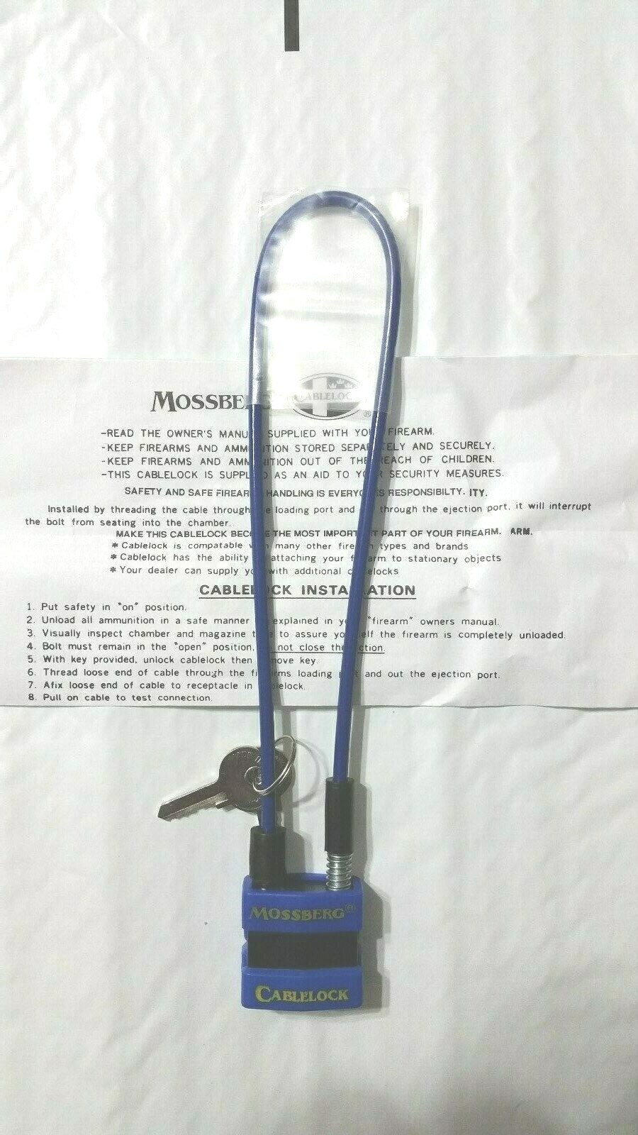 Mossberg Cable Lock, Gun Firearm Lock, Blue, w/ Instructions & 2 Keys