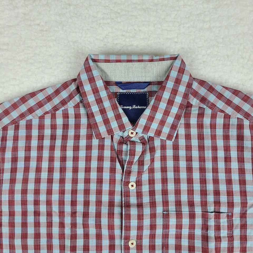 Tommy Bahama Shirt Mens Medium Blue Red Gingham Check Dress Button Up - Image 4 of 4