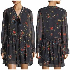 Laundry ~ Black Floral Dotted Chiffon Sheer Sleeves Shift Party Dress 0 NEW 