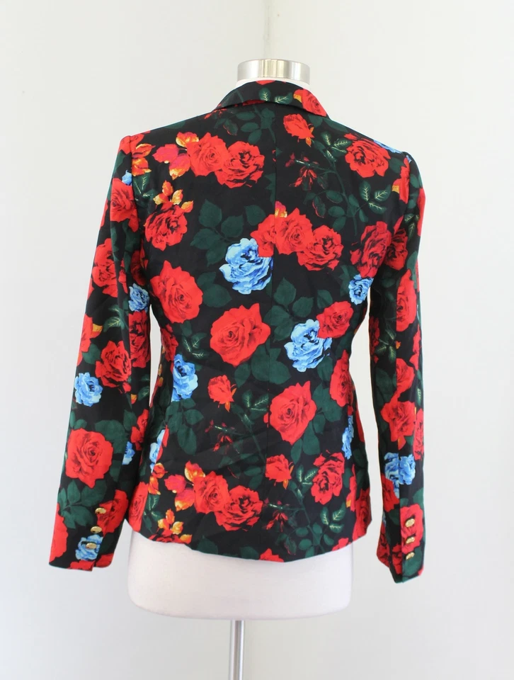 Jaqueta Blazer Vince Camuto Preta Vermelha Rosa Estampada Floral Tamanho 2 Carreira Noite - Imagem 4 de 4