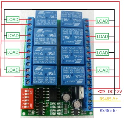 1 PCS 8 Channel DC 12V RS485 Relay Module Modbus RTU 485 Remote Control Switch