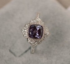 925 Sterling Silver Cushion Cut Natural Alexandrite Gemstone Cubic Zirconia Ring