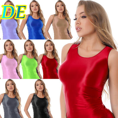 DE Damen Glossy Compression Sport BH Base Layer Shirt Gym Athletic Camisole
