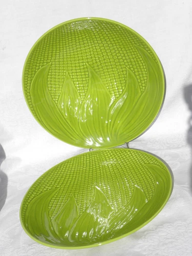 Pair of Vintage Stangl Summer-Green Maize-Ware 10 ¾” Dinner Plates, #5327