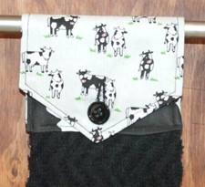 COW HAND TOWEL GRAY BLACK PRINT HANDMADE HANGING KITCHEN BLACK COTTON TOWEL