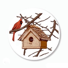 30 Winter Cardinal Birdhouse Scrapbook Stickers 1.5" Round Envelope Seals