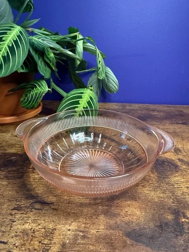 Vintage Anchor Hocking Coronation Pink Depression Glass 8-inch Two-Handled Servi