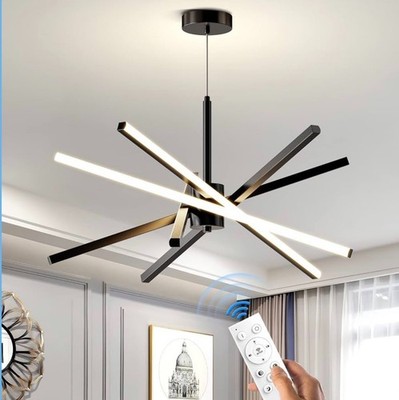 NEW_Modern Sputnik Chandelier 31.5'' 82W LED Black Pendant Light Embedded Mount