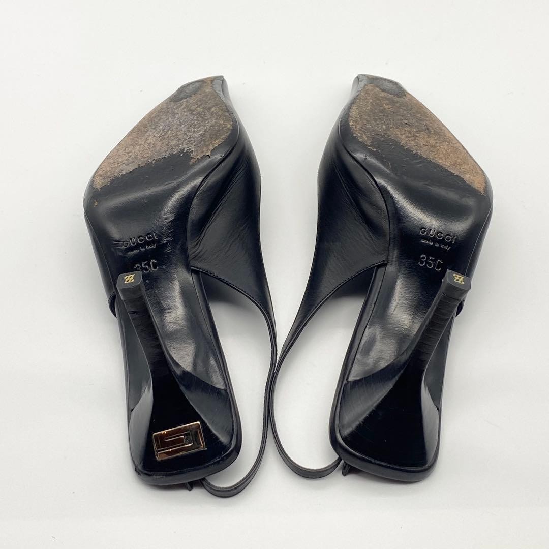Auth Gucci Back strap Simple High Heels Pumps Leather Logo Black