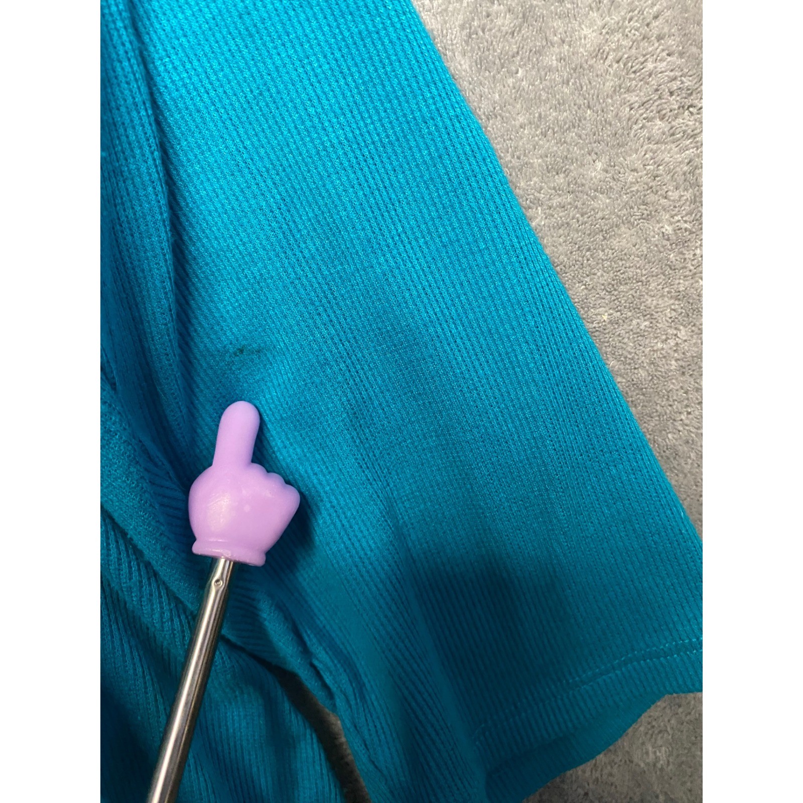 A New Approach Turquoise Blue Cutout Neck 3/4 Sleeve Ribbed Knit Top Women's L