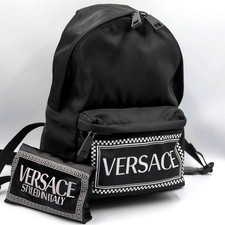 Zaino Versace in pelle di vitello nylon nero unisex zaino da viaggio con...