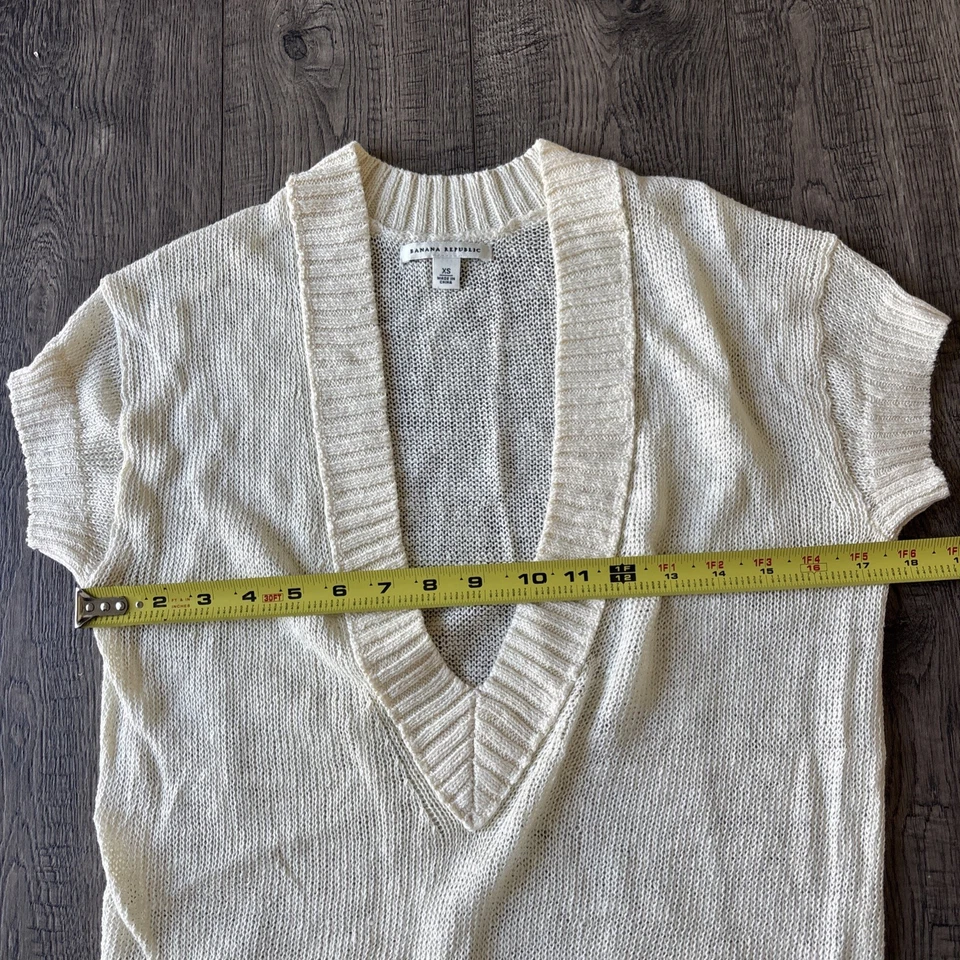 Banana Republic Crema Tejido Lino Suéter Chaleco Mujer’s XS Foto 3 de 4