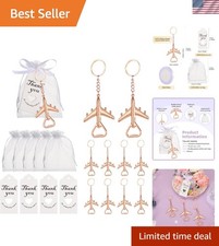 50 Rose Golden Airplane Bottle Opener Keychains for Wedding & Baby Shower Gifts