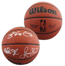 Magic Johnson, Larry Bird y Julius "Dr. J." Bas de baloncesto Wilson firmado por Erving