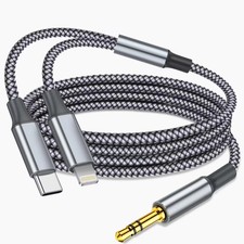 2 in 1 Aux Audio Cable Apple Mfi Certified , USB C to 3.5mm Aux Lightning to 3.