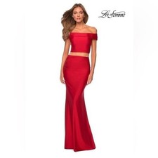 NEW La Femme 28578 two pieces red  off the shoulder maxi prom gown dress 2