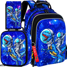 3PCS Dinosaur Backpack for Boys, Kids Preschool Bookbag with Lunch Box, 16" Wate