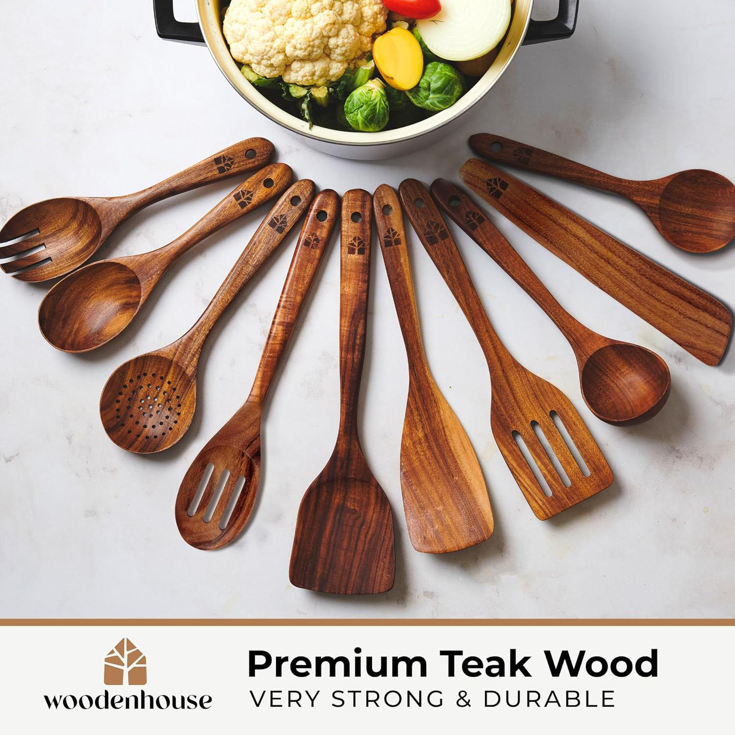 Set Utensili Cucina in Legno 100% Naturale | Eco-Friendly 12 Pezzi - 2