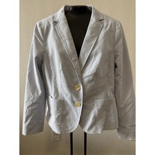 Talbots Seersucker Jacket Blazer Blue White Size 6 Preppy Coastal