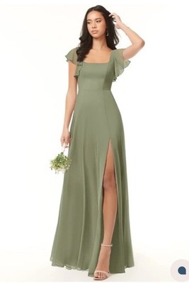 Azazie Bondi Pistachio A-Line Ruffled Chiffon Dress A12 | eBay Azazie Bondi Pistachio A-Line Ruffled Chiffon Dress A12 | eBay