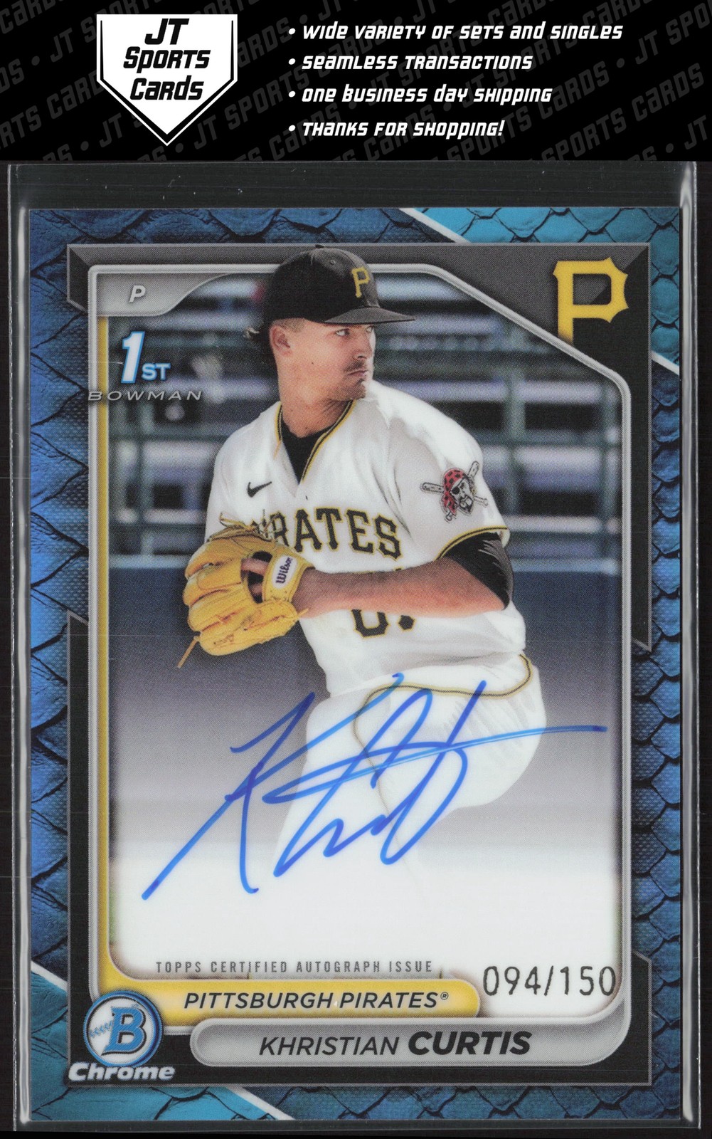 2024 Bowman Chrome Khristian Curtis 1st Blue Reptilian Refractor Auto /150