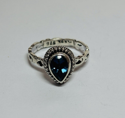 Sarda Sterling 925 Silver Blue Stone Stackable Ring Size 6- .11