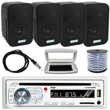 Pyle Single-DIN Marine CD Radio W/White Cover, 4x 3.5" Indoor/Outdoor Speakers