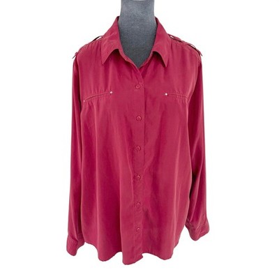 Chicos Minimalist Raspberry Red Modal Utility Button Down Shirt Epaulettes 3(XL)