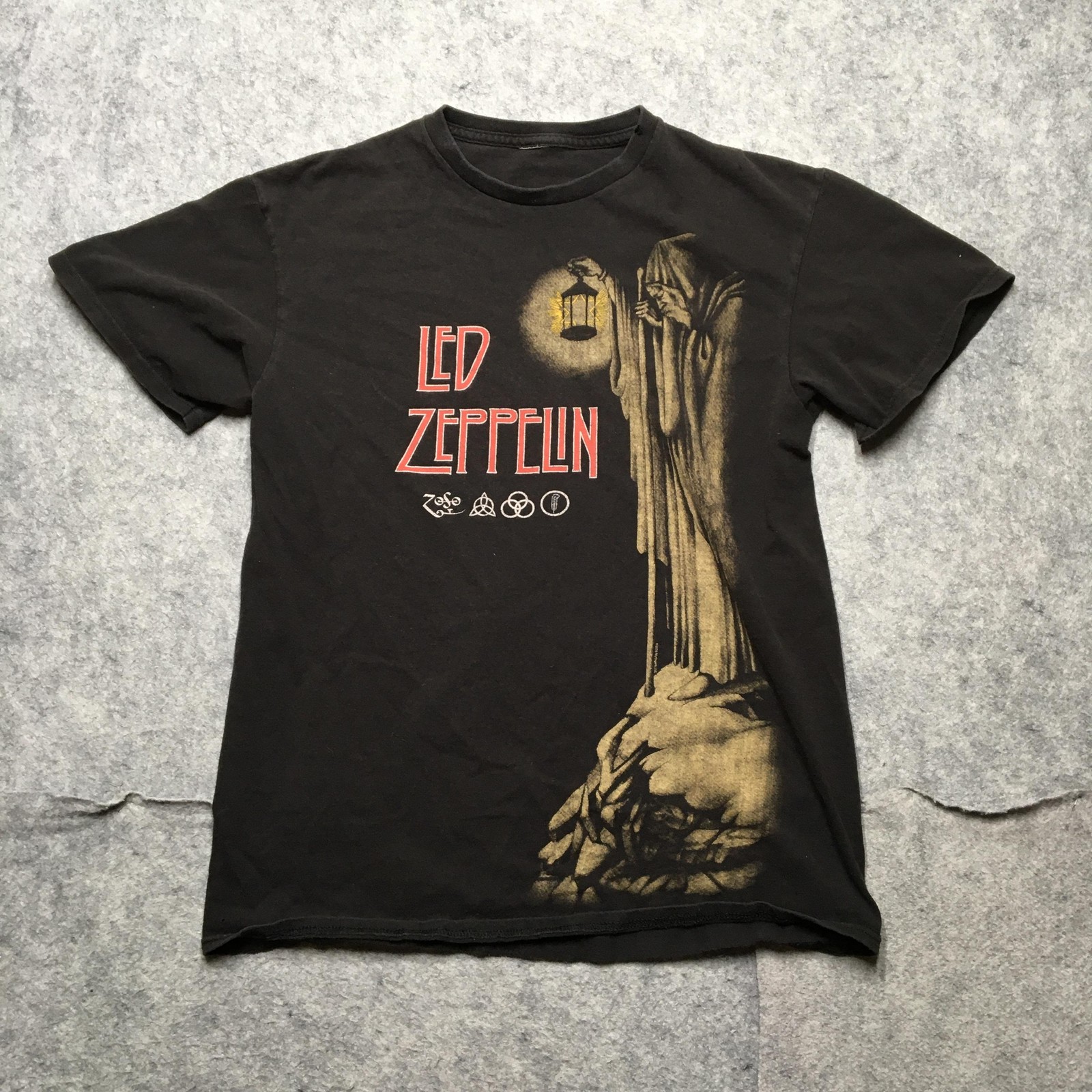 Led Zeppelin Shirt Mens Small Black Hermit Graphic Band Tee Rock Music Tour